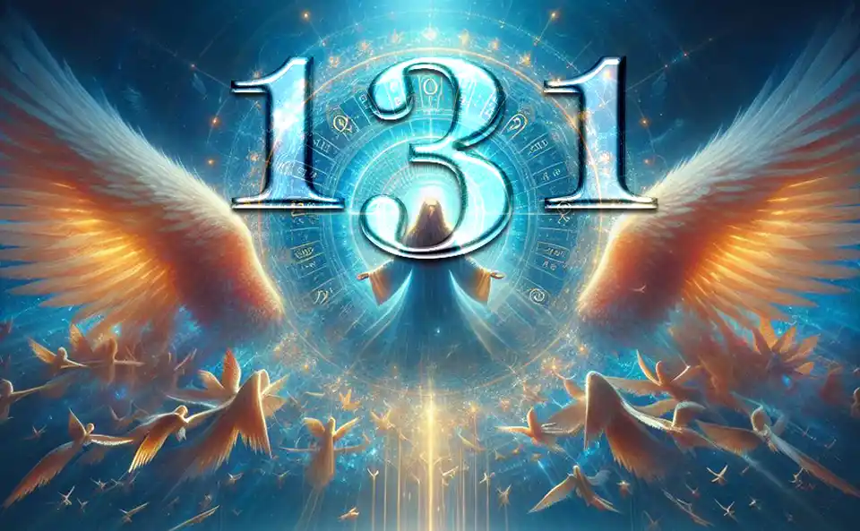 Conception cosmique avec le numéro 131 et des ailes d'ange symbolisant la guidance spirituelle