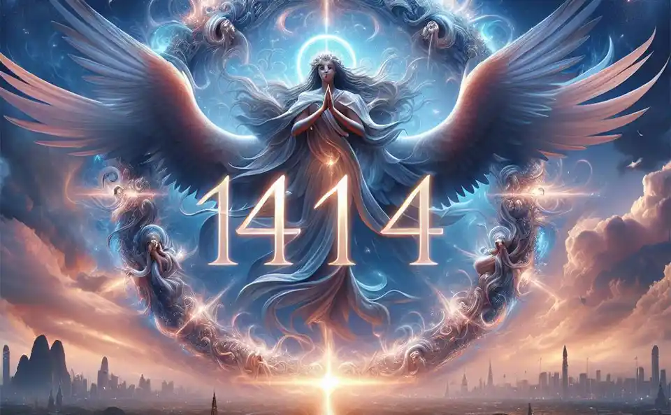 Numéro d'ange 1414 avec des symboles d'intuition et de motivation