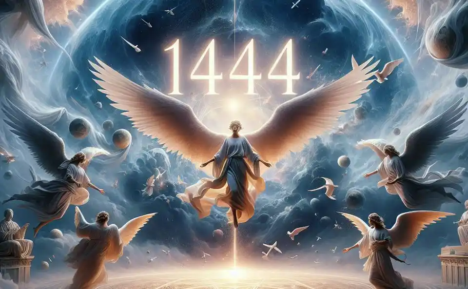Ange tenant le numéro 1444 dans un ciel étoilé