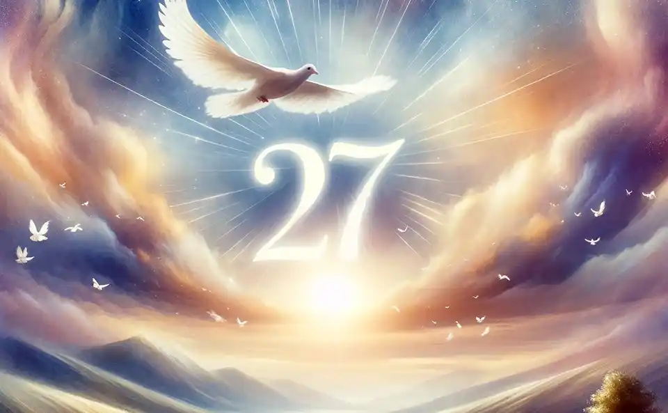 Paysage tranquille avec le numéro 27 symbolisant la paix et l'équilibre spirituel