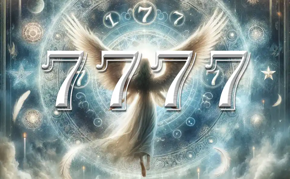 Figure angélique entourée par le numéro 7777 symbolisant la communication divine et l'éveil spirituel