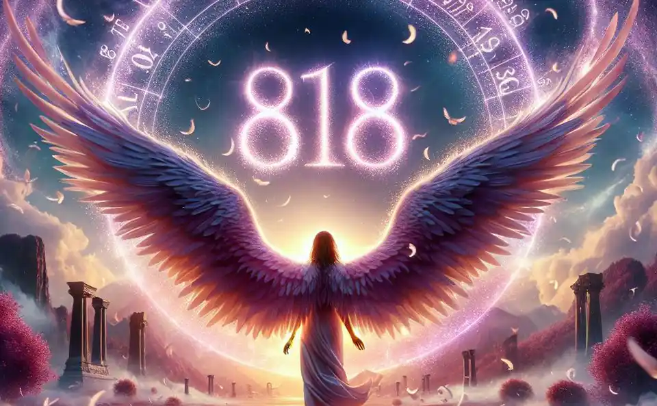 Paysage angélique avec le numéro 818 brillant dans le ciel